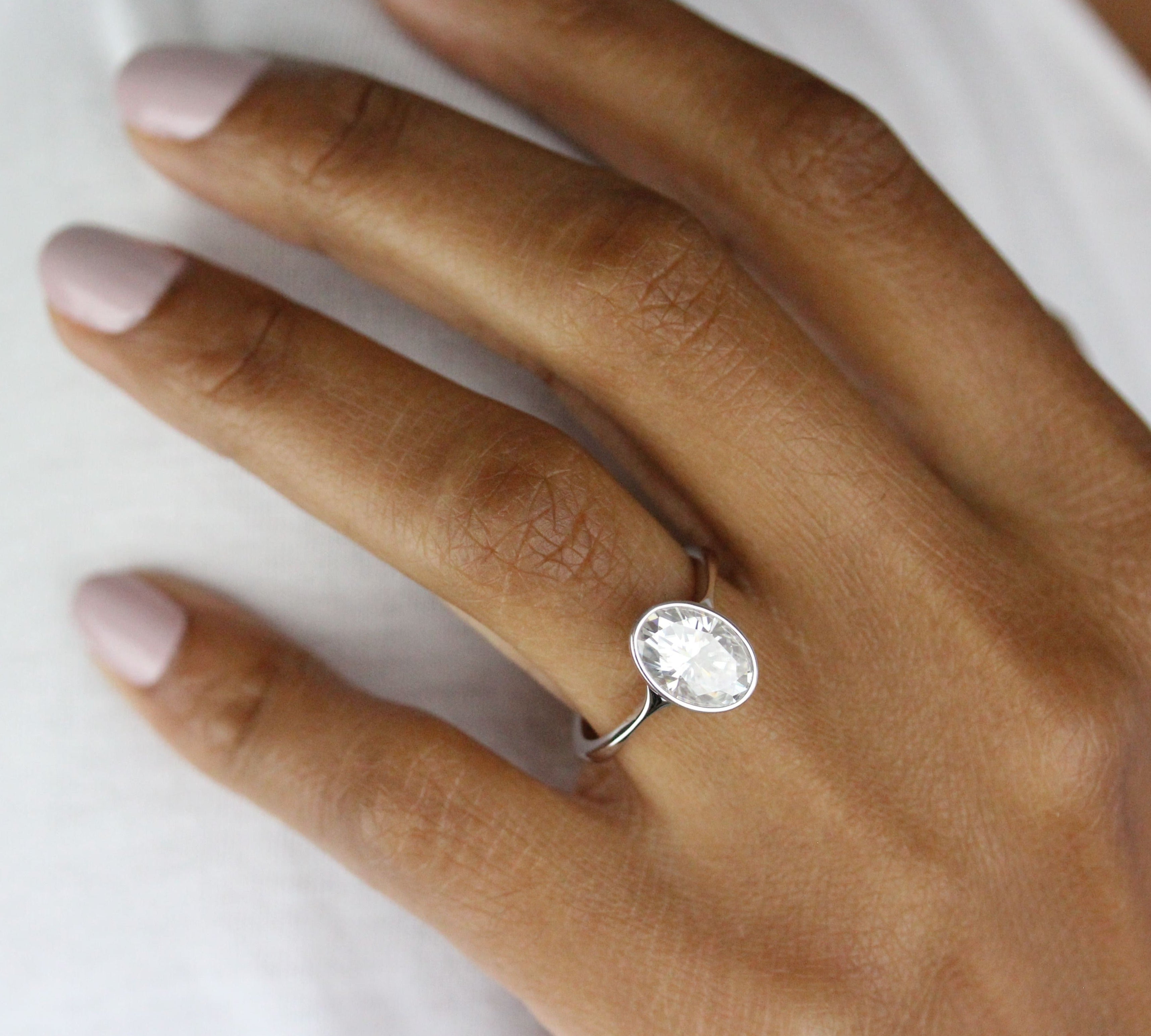 2.0 CT-3.75 CT Oval Bezel Solitaire Moissanite Engagement Ring 3