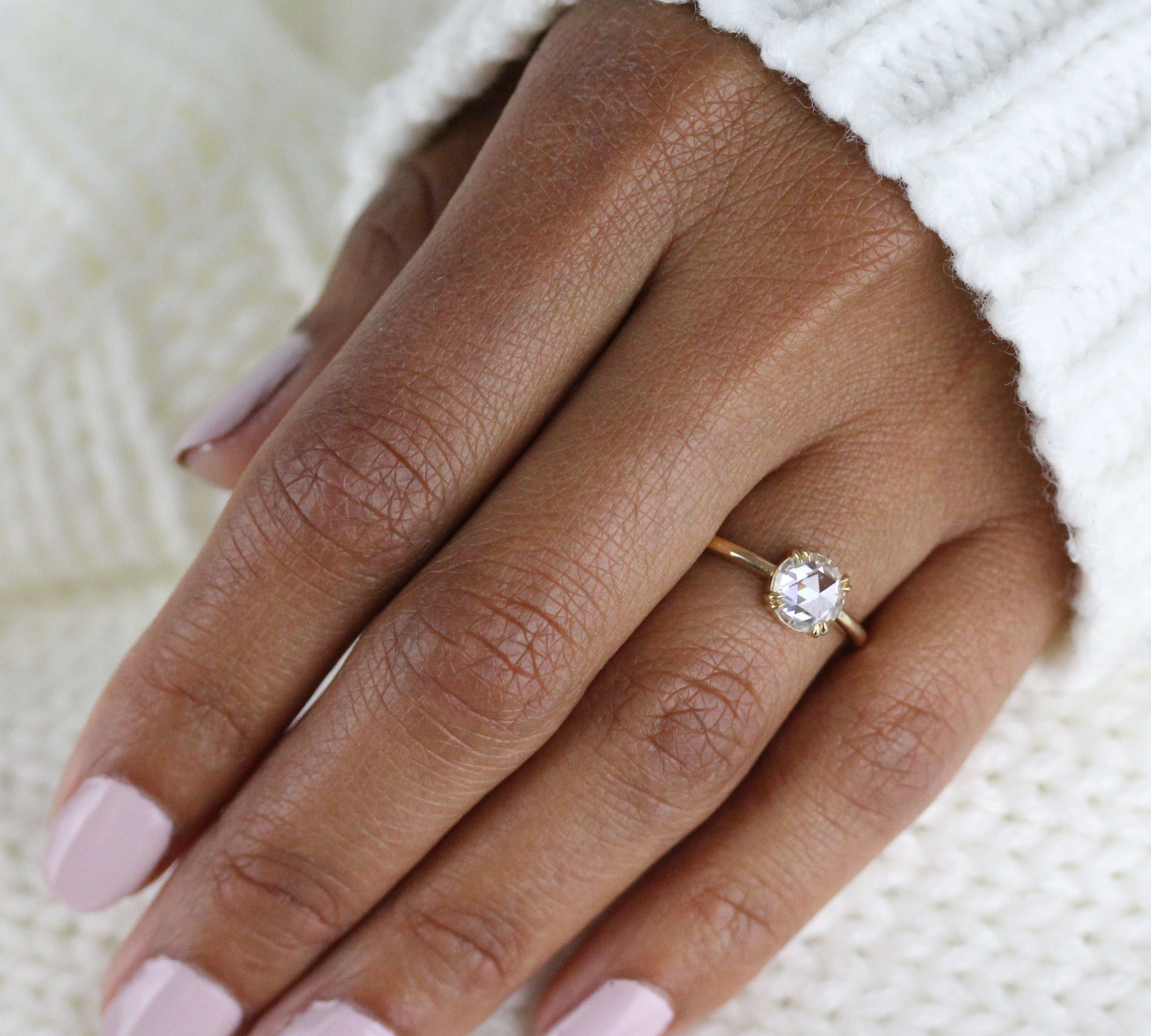 1.0 CT Round Rose Cut Solitaire Moissanite Engagement Ring 3