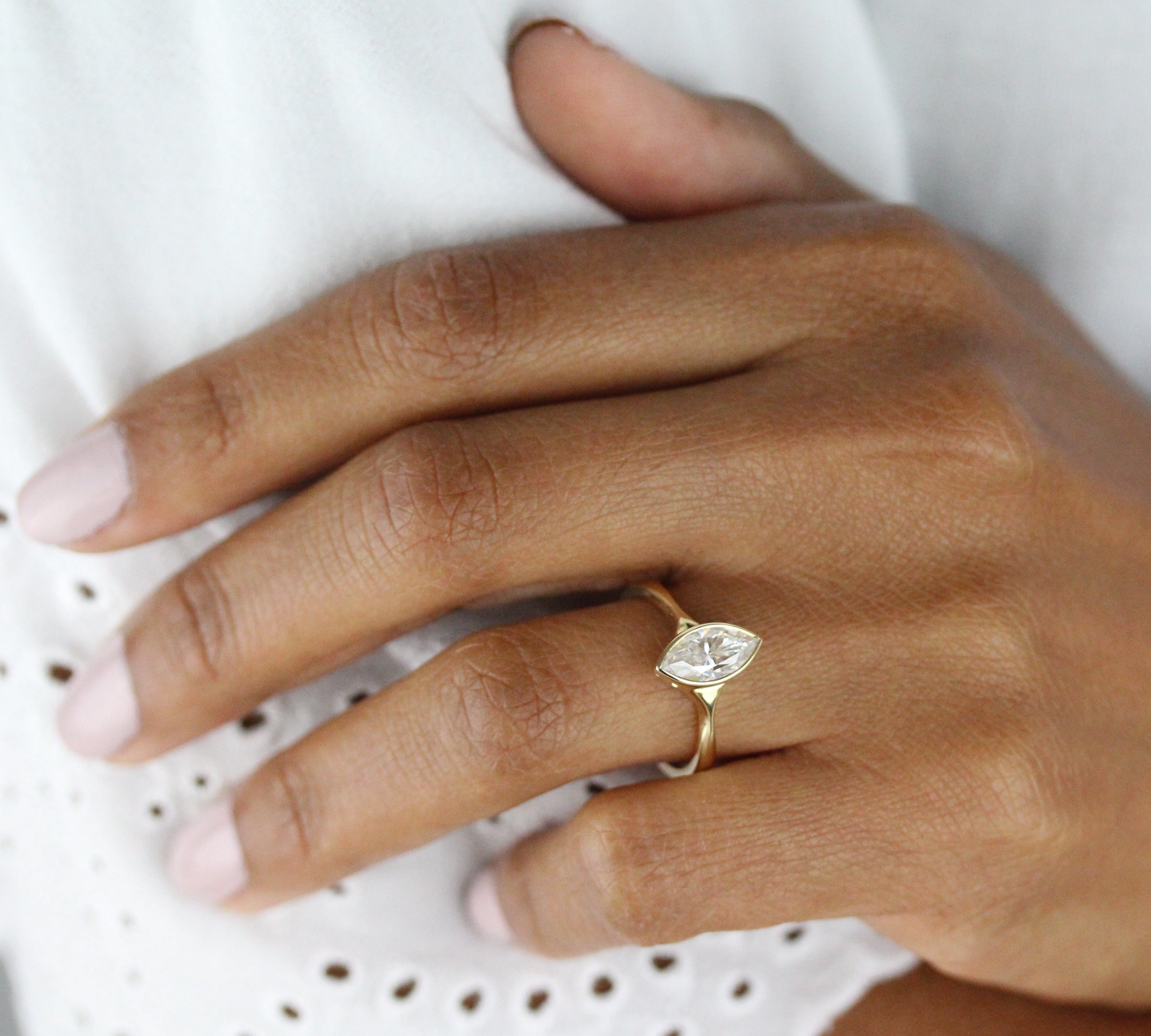 1.0 CT Marquise Cut Bezel Solitaire Moissanite Engagement Ring 3