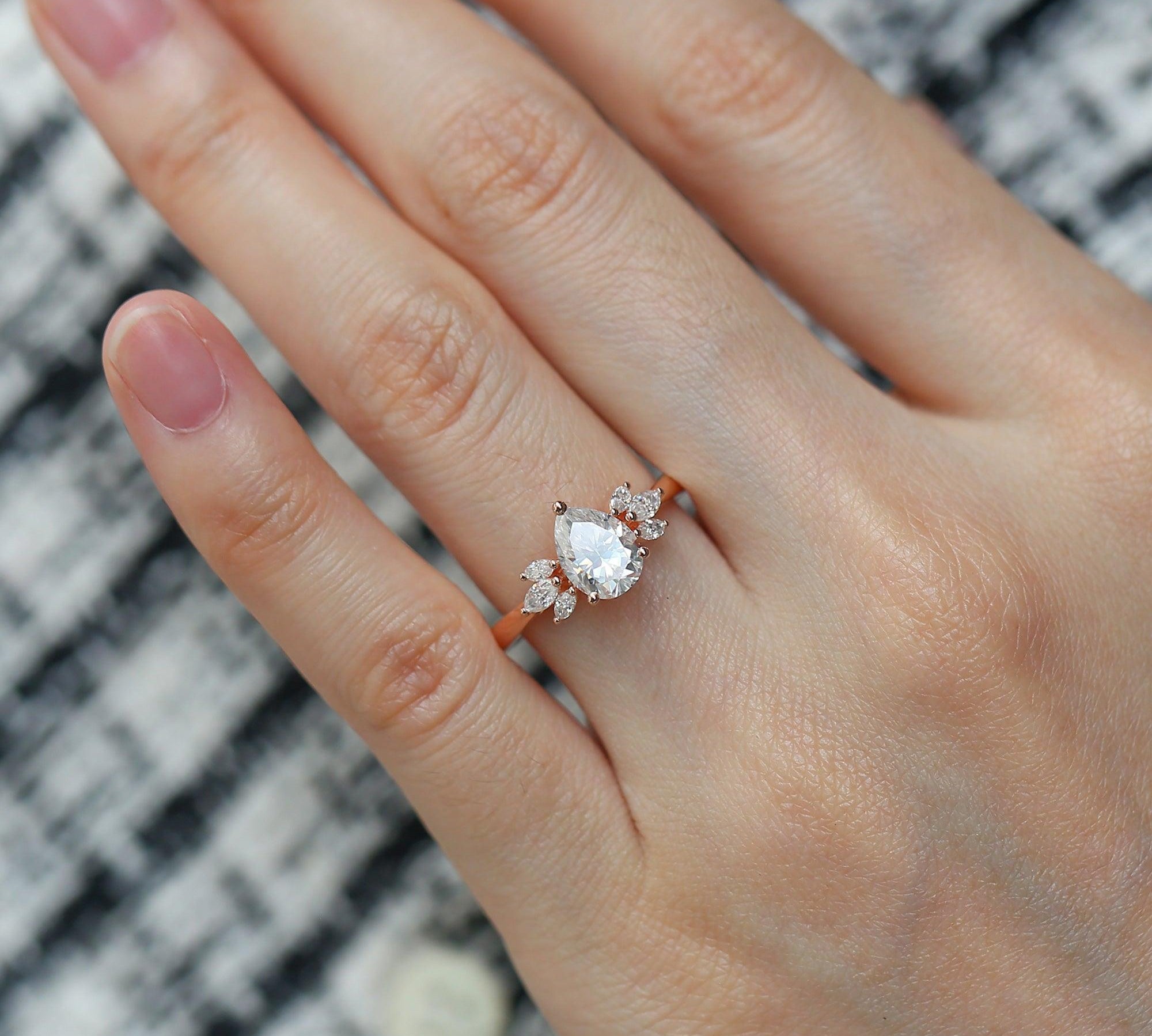 1.52 CT Pear Cut Cluster Moissanite Engagement Ring 2