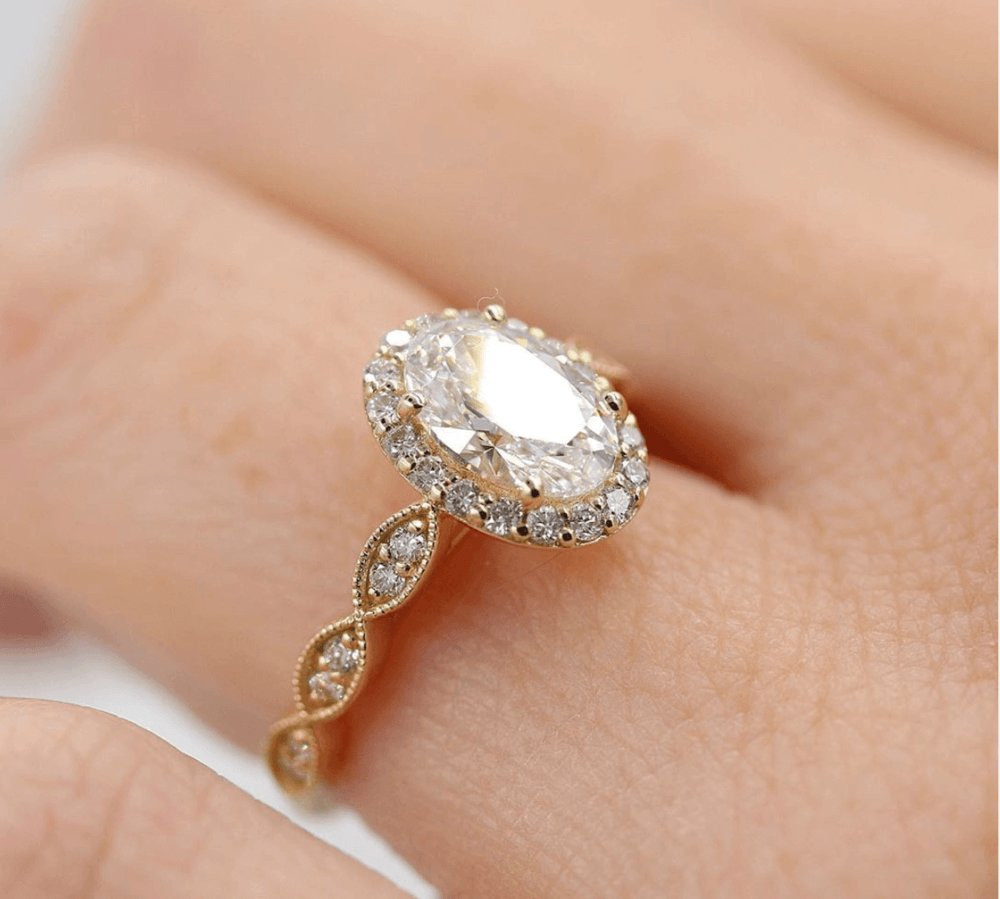 1.33 CT Oval Cut Halo Moissanite Engagement Ring 3