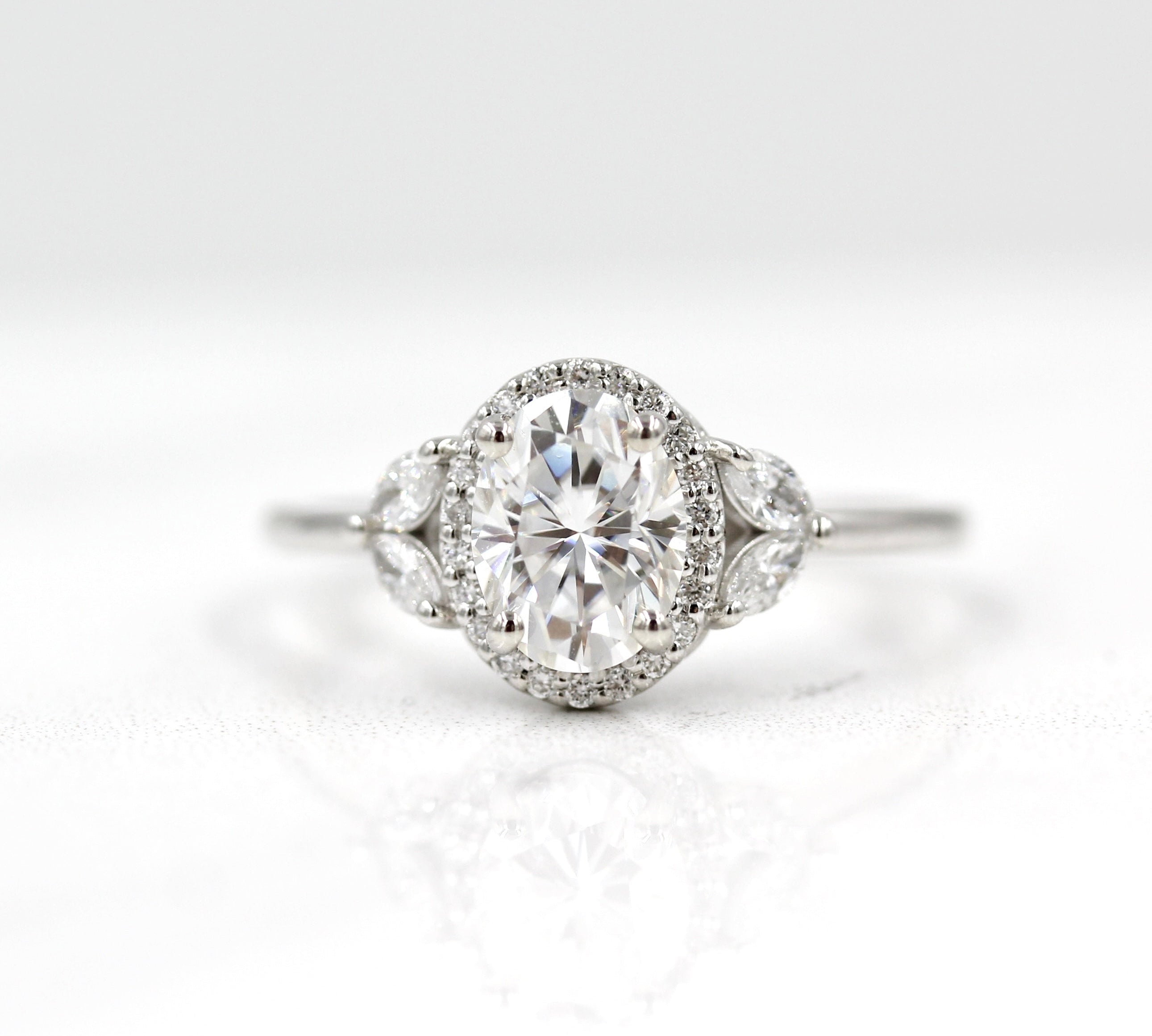 1.33 CT Oval Cut Halo Moissanite Engagement Ring 1