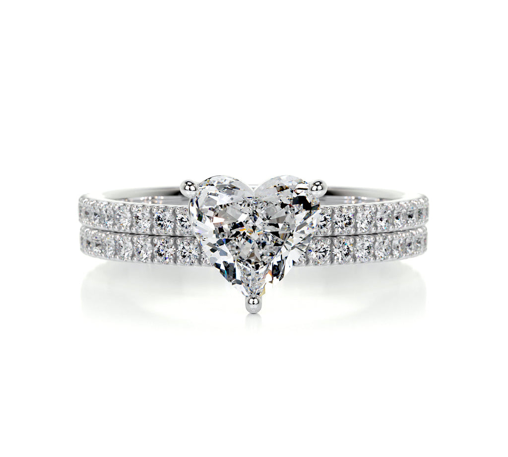 1.0 CT Heart Solitaire CVD F/VS Diamond Bridal Ring Set 1
