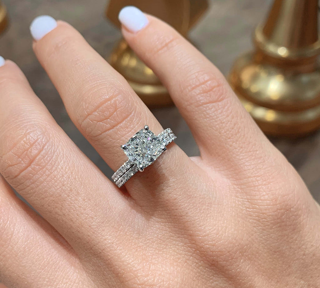 2.0 CT Cushion Hidden Halo CVD F/VS Diamond Bridal Set 2