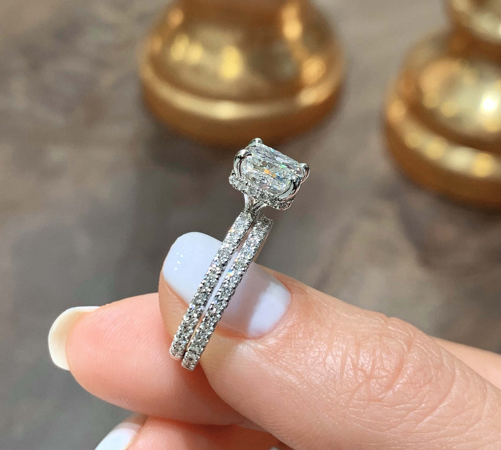 2.0 CT Cushion Hidden Halo CVD F/VS Diamond Bridal Set 3