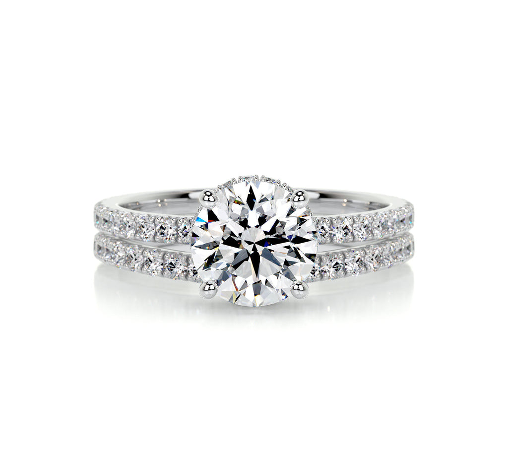 1.25 CT Round Hidden Halo CVD F/VS Diamond Bridal Ring Set 1