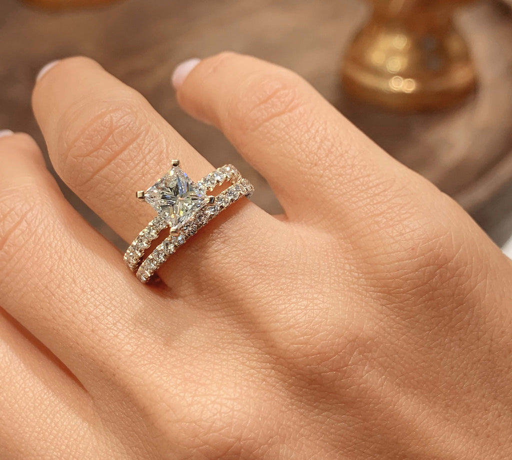 1.50 CT Princess Solitaire CVD F/VS Diamond Bridal Ring Set 2