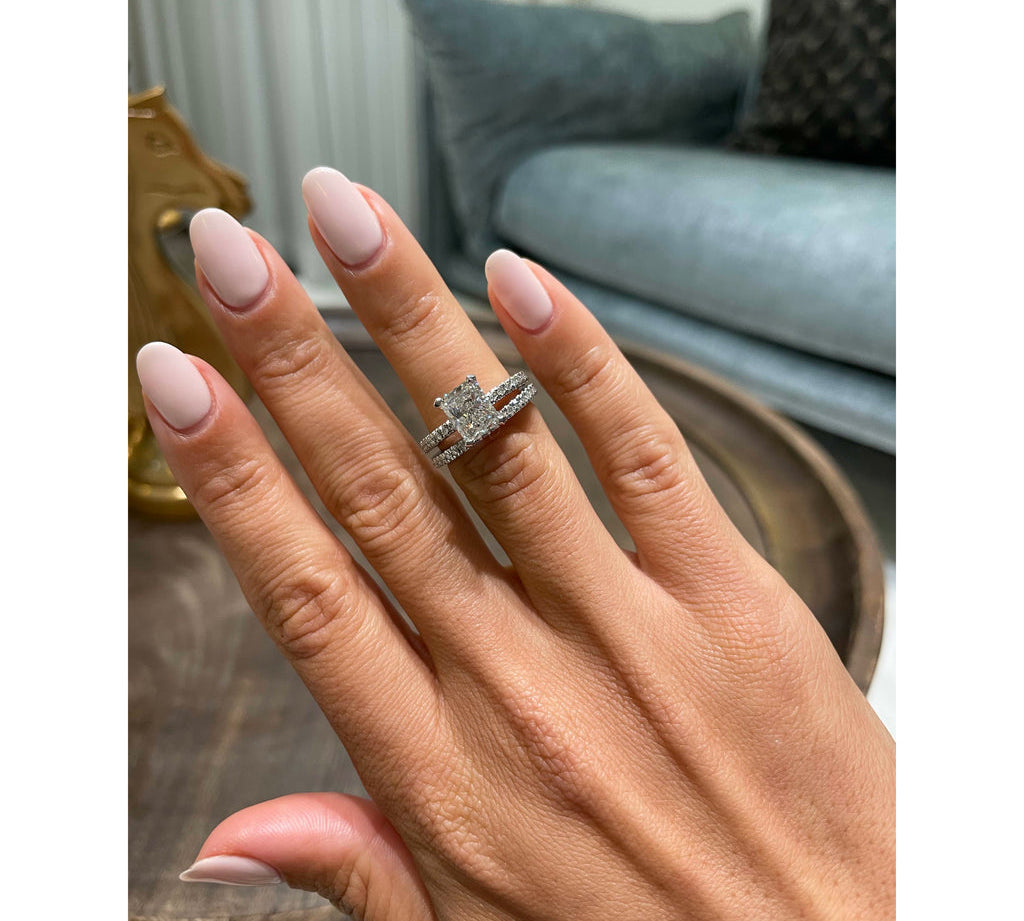 1.50 CT Radiant Solitaire CVD F/VS Diamond Bridal Ring Set 2