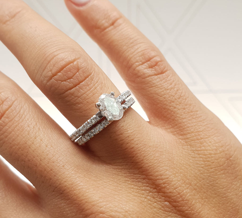 1.0 CT Oval Solitaire CVD F/VS Diamond Bridal Ring Set 2