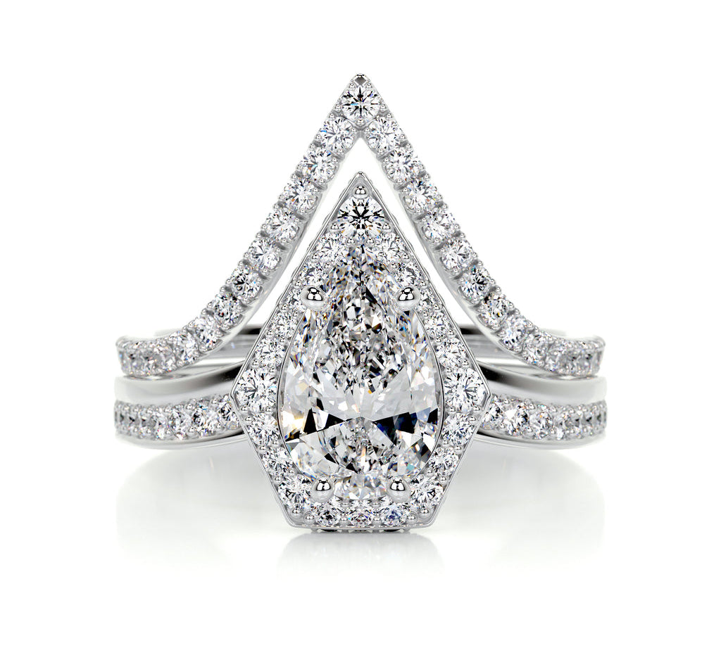 1.50 CT Pear Halo CVD F/VS Diamond Bridal Ring Set 1