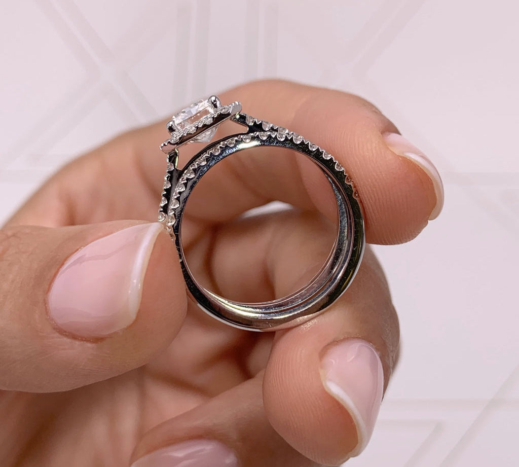 1.50 CT Radiant Halo CVD F/VS Diamond Bridal Ring Set 2