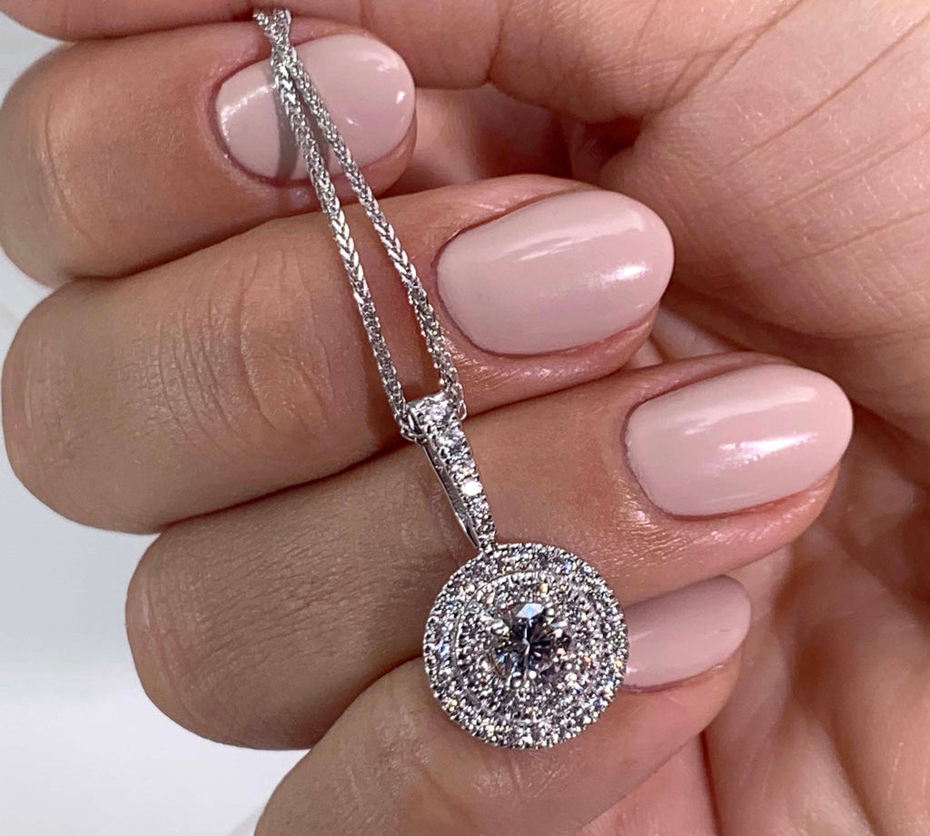 0.50 CT Round Double Halo CVD F/VS Diamond Necklace 3