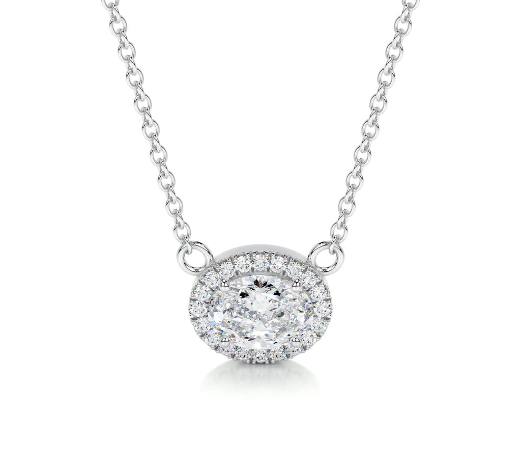1.0 CT Oval Halo CVD F/VS Diamond Necklace 1