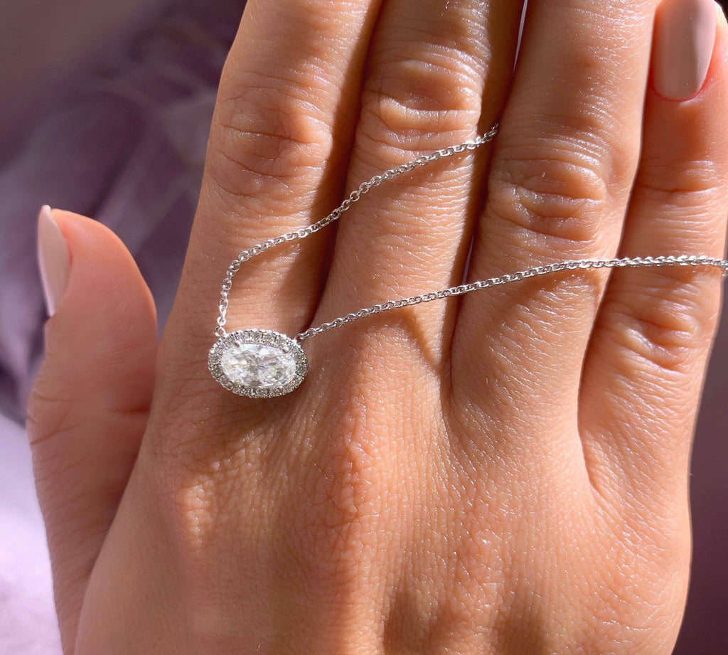1.0 CT Oval Halo CVD F/VS Diamond Necklace 2