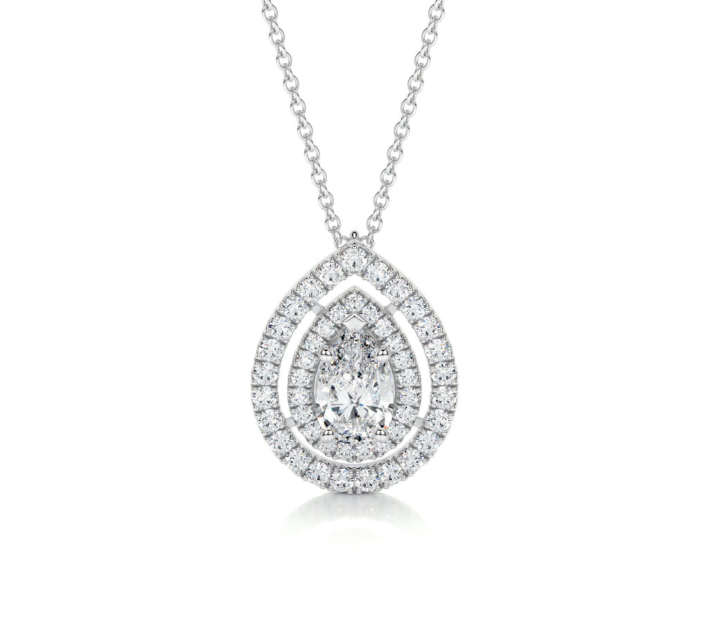 1.0 CT Pear Double Halo CVD F/VS Diamond Necklace 1
