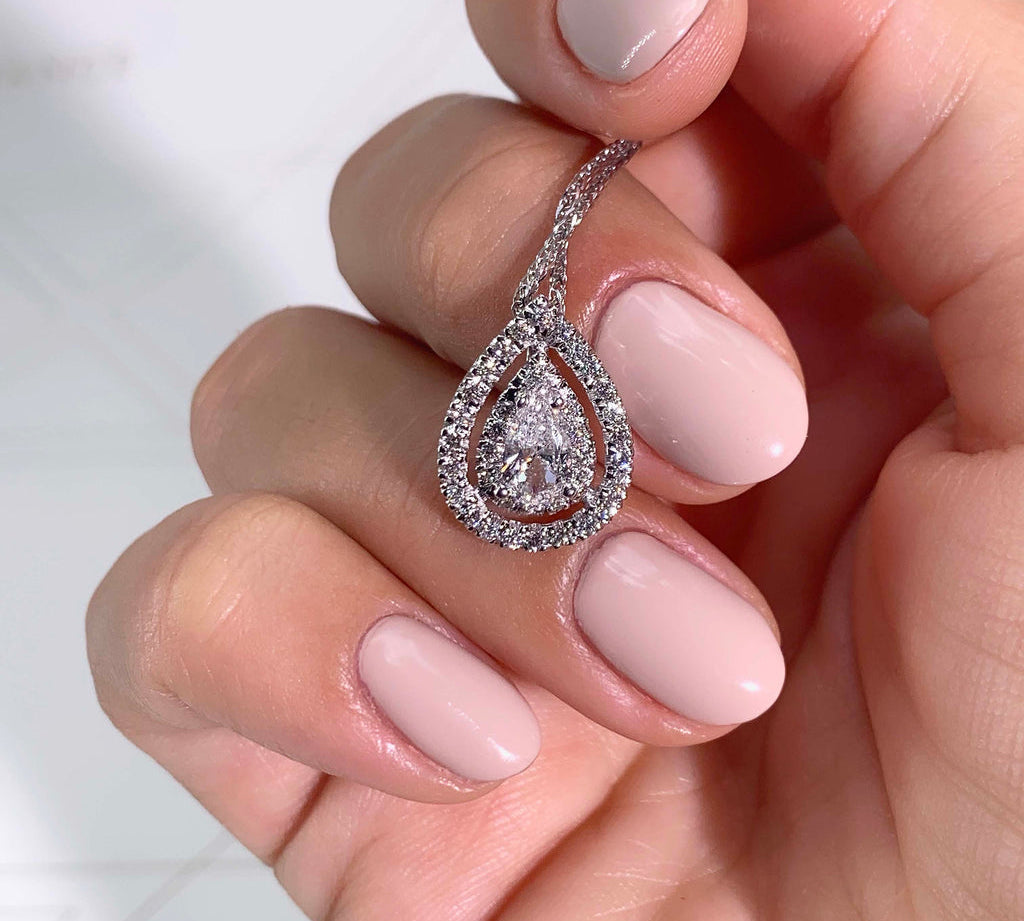 1.0 CT Pear Double Halo CVD F/VS Diamond Necklace 3