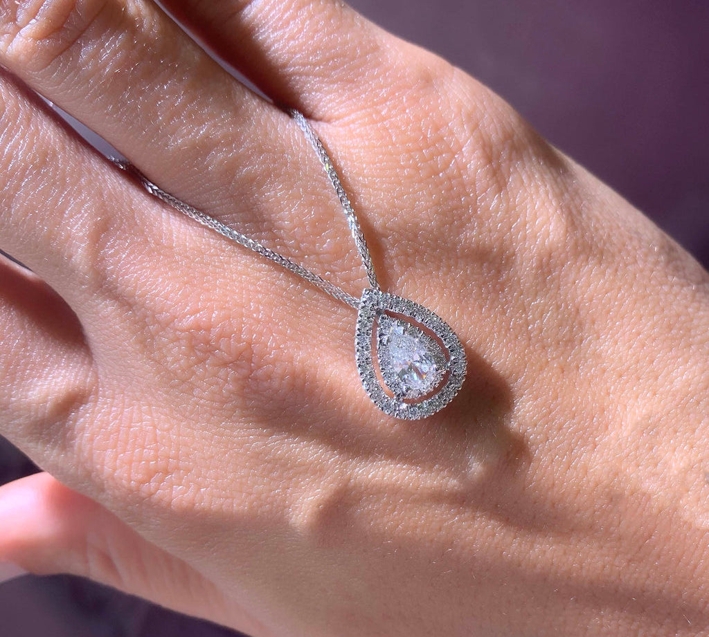 1.0 CT Pear Double Halo CVD F/VS Diamond Necklace 2
