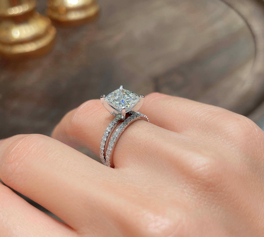 3.0 CT Cushion Solitaire CVD F/VS Diamond Bridal Ring Set 3