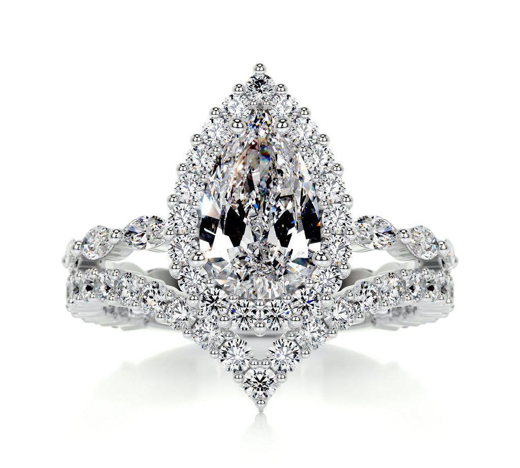 1.50 CT Pear Halo CVD F/VS Diamond Bridal Ring Set 1