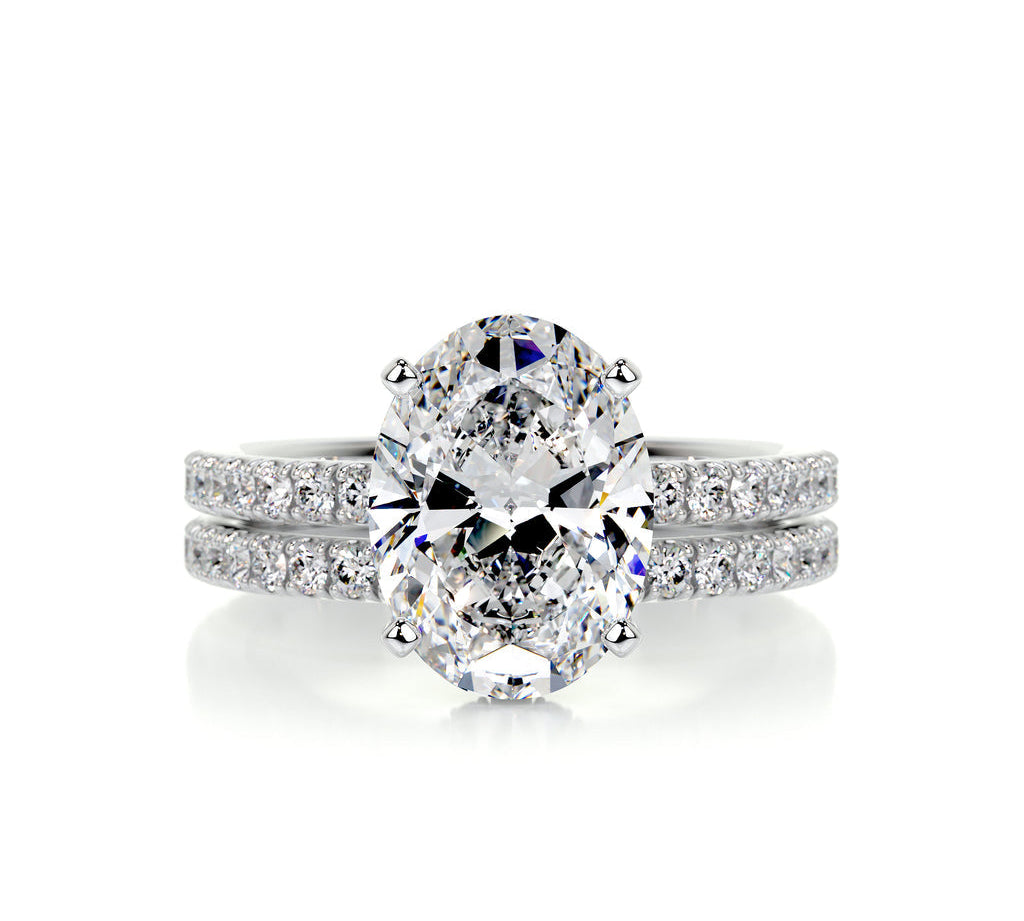 3.0 CT Oval Hidden Halo CVD F/VS Diamond Bridal Ring Set 1