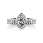 1.0 CT Pear Halo CVD F/VS Diamond Bridal Ring Set 1