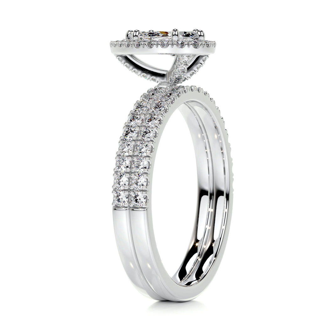 1.0 CT Pear Halo CVD F/VS Diamond Bridal Ring Set 6
