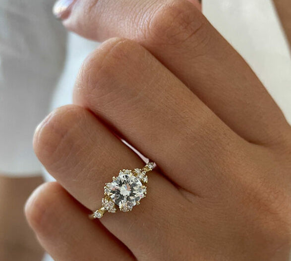 1.0 CT Round Cut Cluster Art Deco Style Moissanite Engagement Ring 2