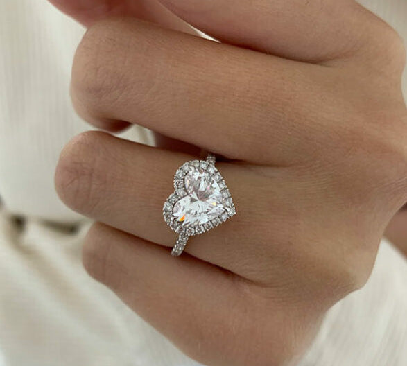 2.0 CT Heart Cut Halo Style Moissanite Engagement Ring 2