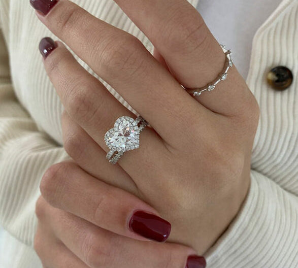 2.0 CT Heart Cut Halo Style Moissanite Engagement Ring 1