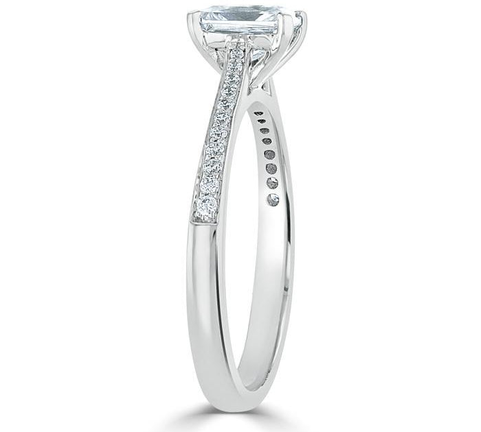 0.75 CT Radiant Cut Solitaire Hidden Halo/ Pave Setting Moissanite Engagement Ring 3