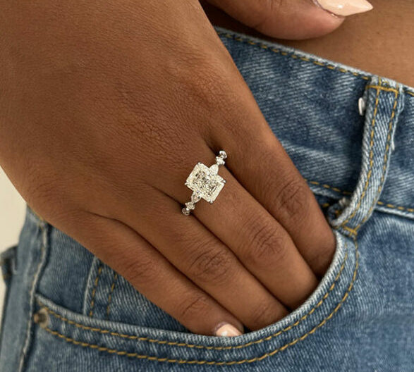 2.43 CT Radiant Pave Setting Moissanite Engagement Ring 2