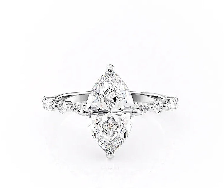 1.58 CT Marquise Cut Solitaire Pave Setting Moissanite Engagement Ring 10