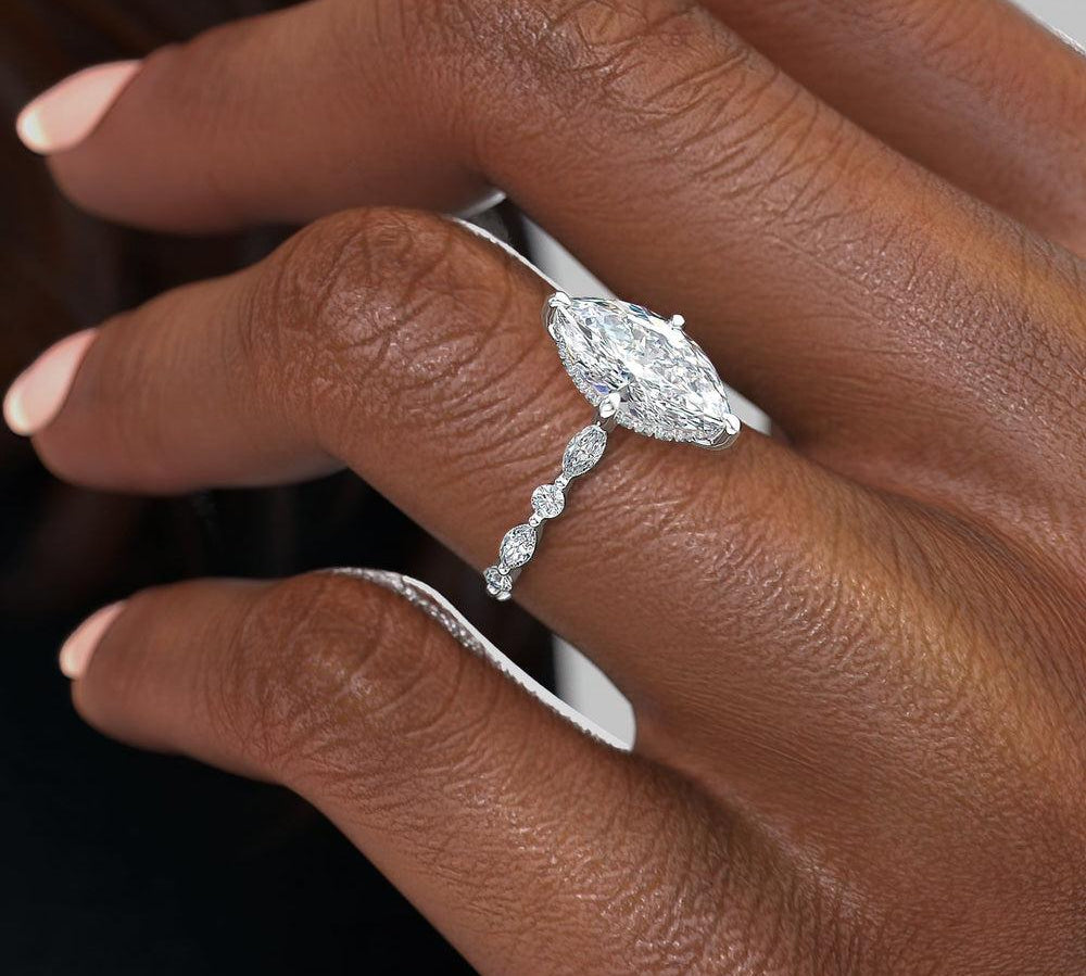 1.58 CT Marquise Cut Solitaire Pave Setting Moissanite Engagement Ring 1