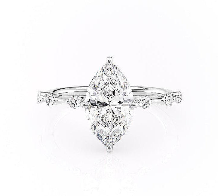 1.58 CT Marquise Cut Solitaire Dainty Engagement Ring With Hidden Halo Setting 1