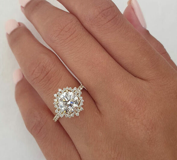 2.0 CT Round Cut Cluster Halo Style Moissanite Engagement Ring 1