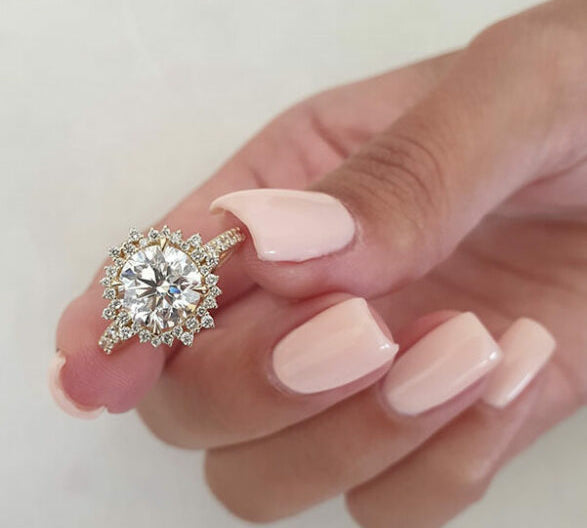 2.0 CT Round Cut Cluster Halo Style Moissanite Engagement Ring 2