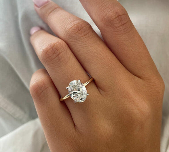 2.72 CT Oval Solitaire & Hidden Halo Moissanite Engagement Ring 1