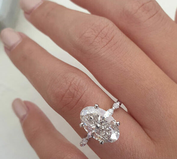 4.0 CT Oval Cut Dainty Style Pave Moissanite Engagement Ring 1