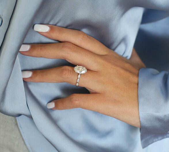 4.0 CT Oval Cut Dainty Style Pave Moissanite Engagement Ring 2