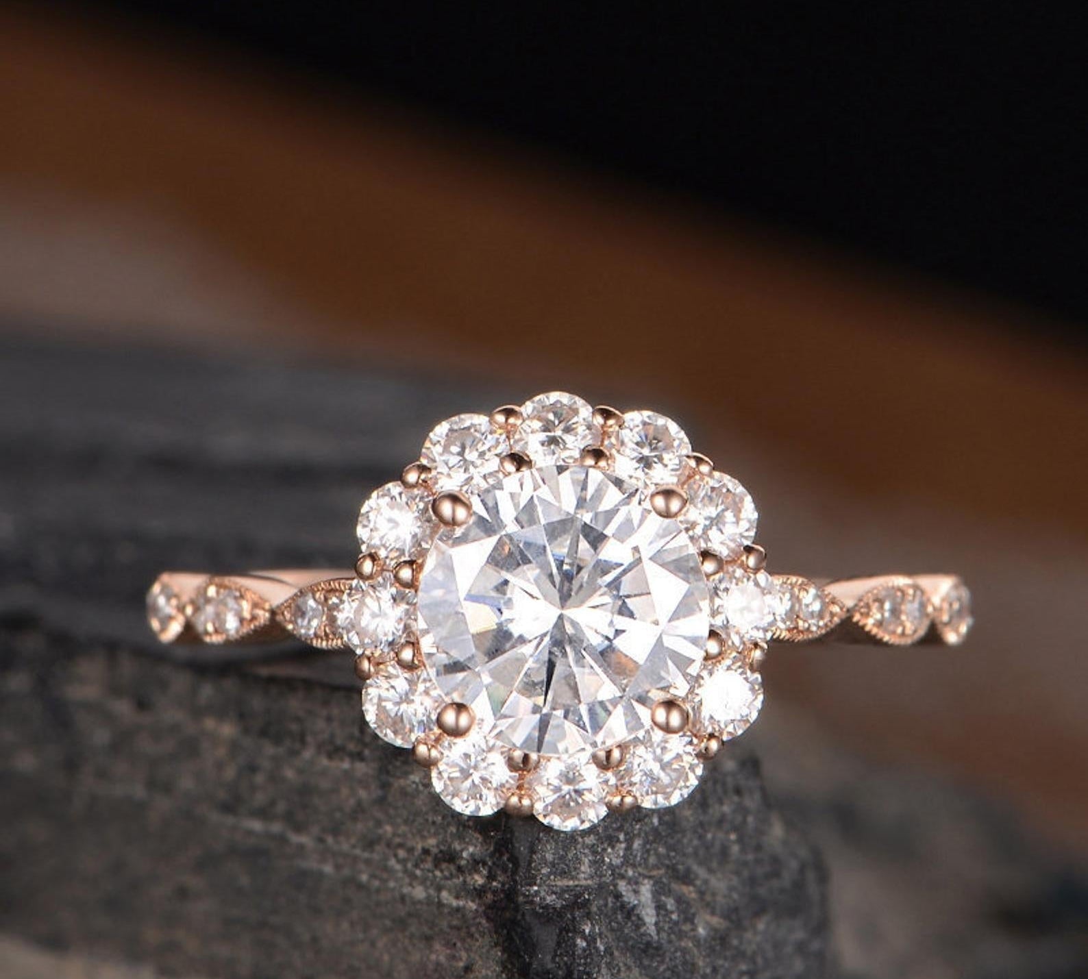 1.0 CT Round Cut Halo Moissanite Engagement Ring 1