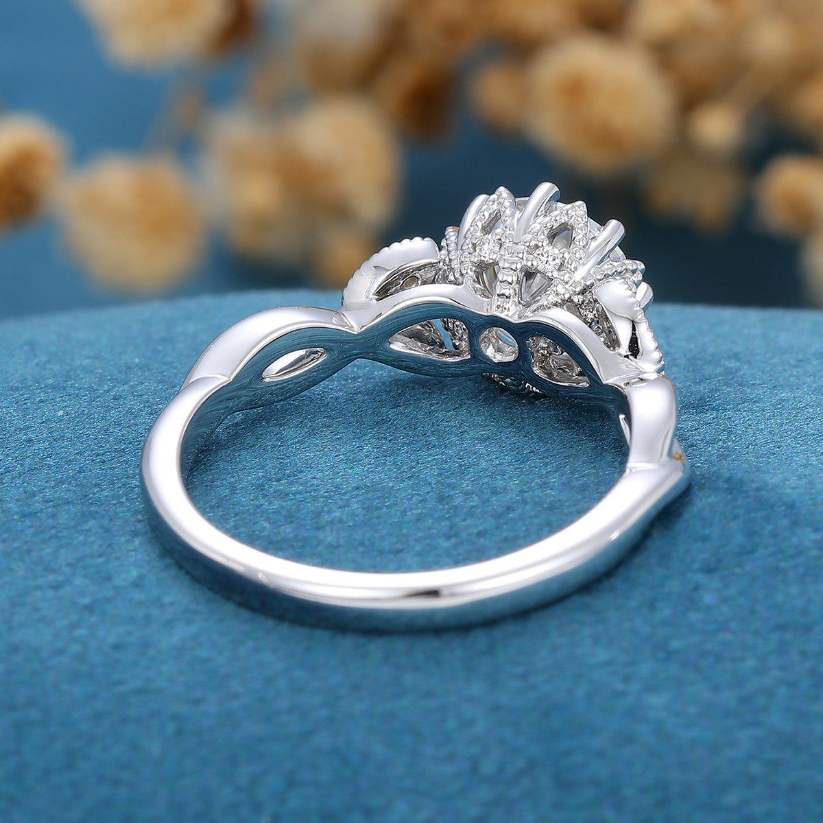 1.10 CT Round Shaped Moissanite Milgrain Art Deco Engagement Ring 5