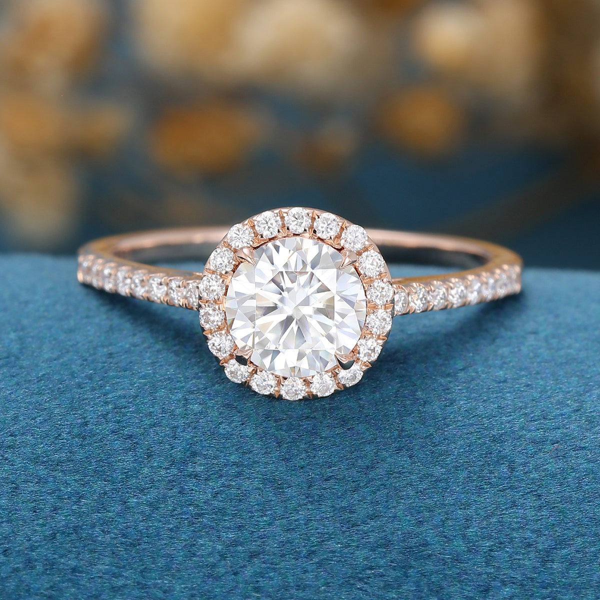 0.68 CT Round Shaped Moissanite Halo Pave Engagement Ring 1
