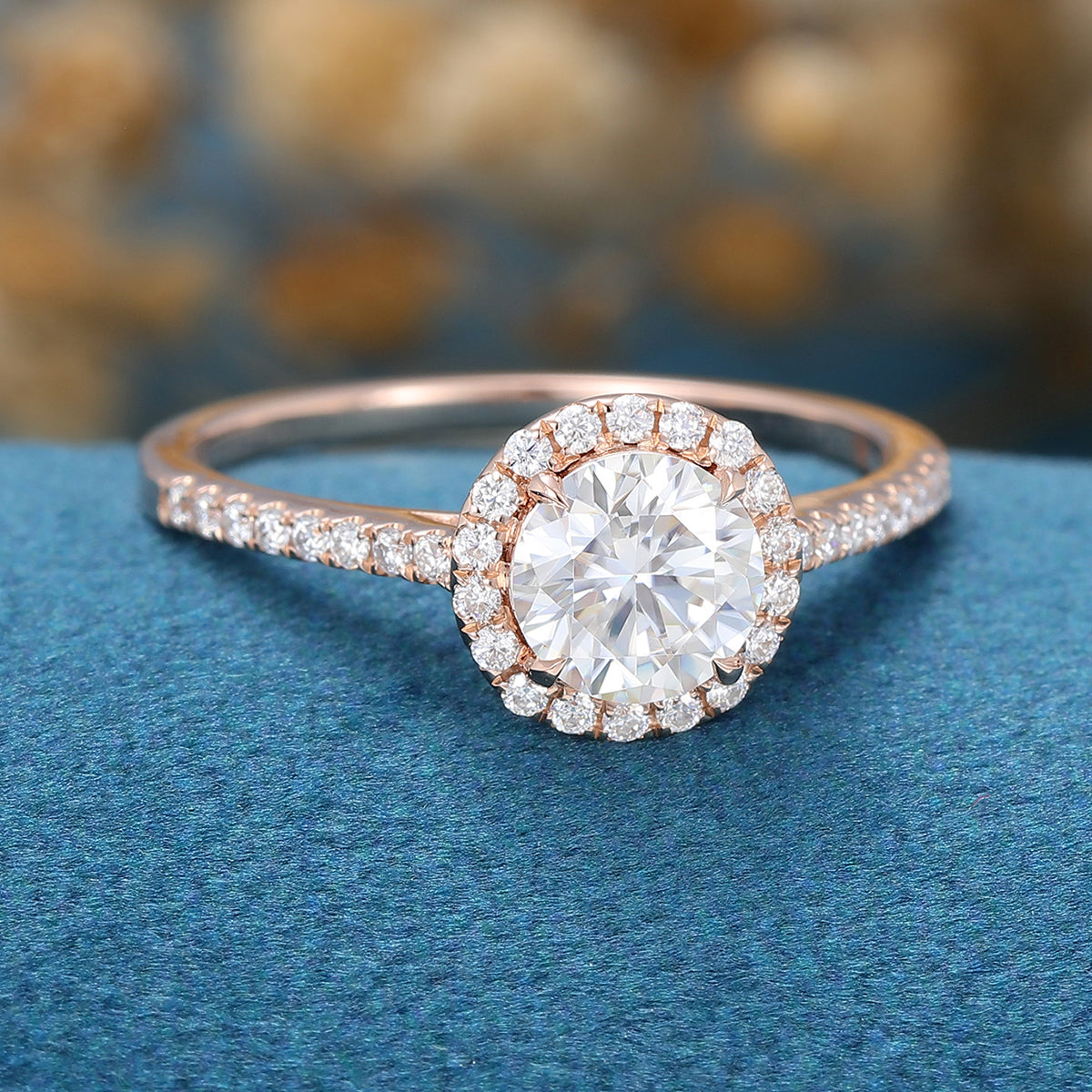 0.68 CT Round Shaped Moissanite Halo Pave Engagement Ring 3