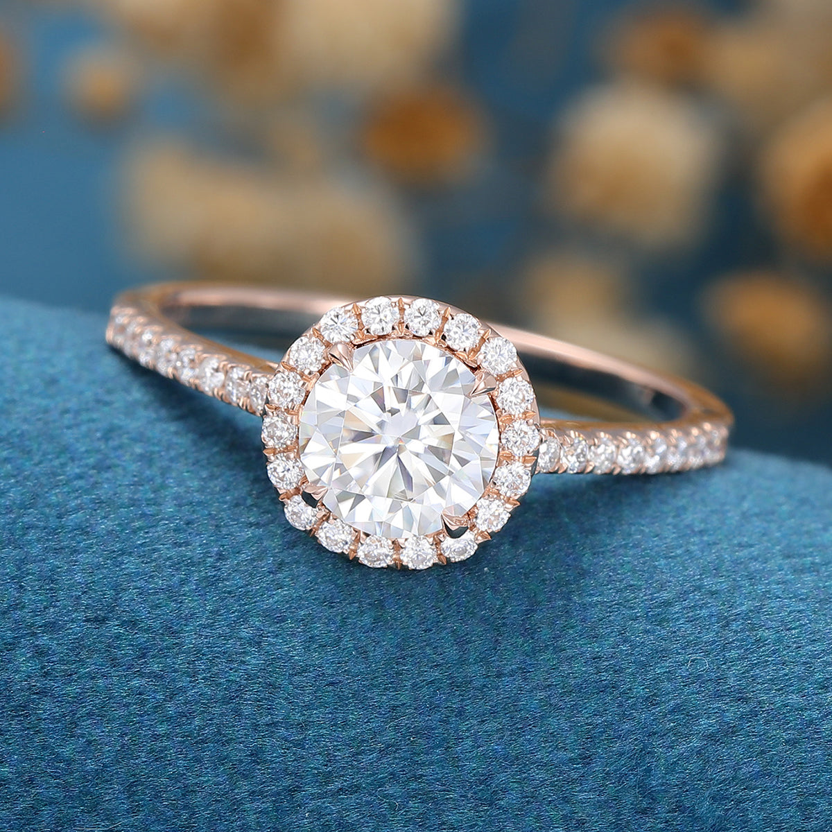 0.68 CT Round Shaped Moissanite Halo Pave Engagement Ring 4