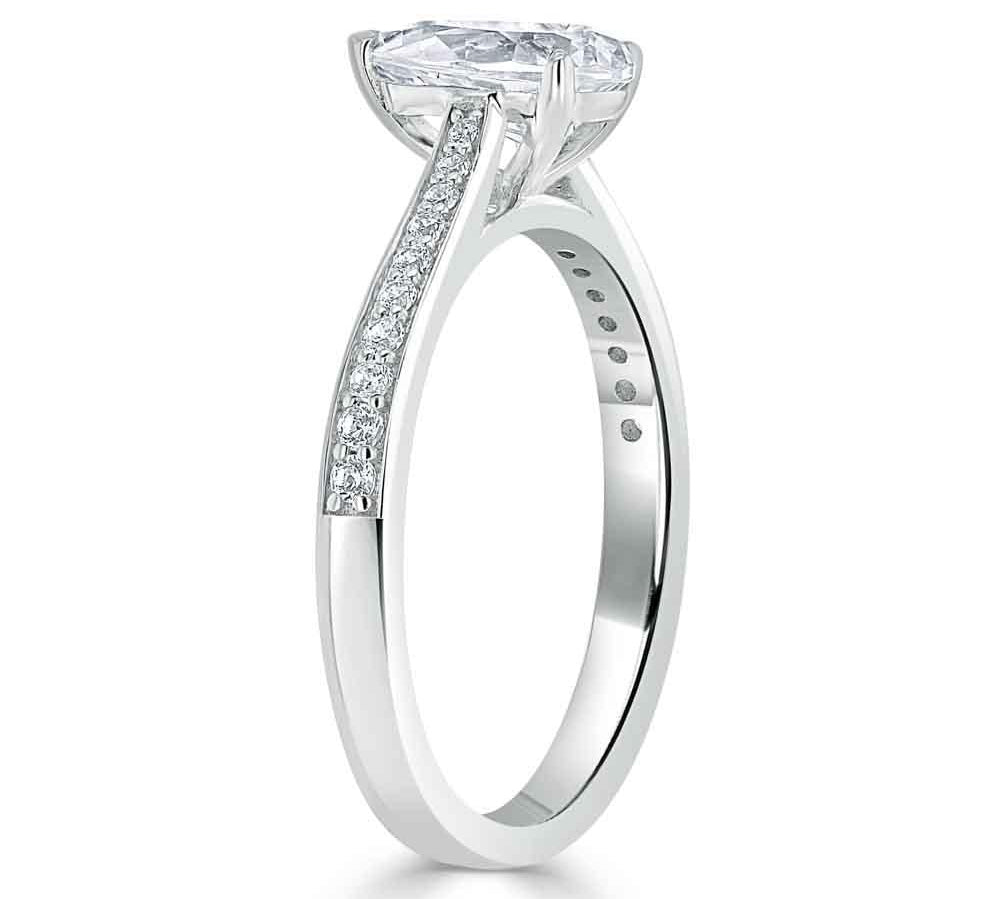 0.75 CT Pear Cut Solitaire Engagement Ring With Channel Pave Setting 3