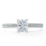 0.75 CT Radiant Cut Solitaire Hidden Halo/ Pave Setting Moissanite Engagement Ring 1