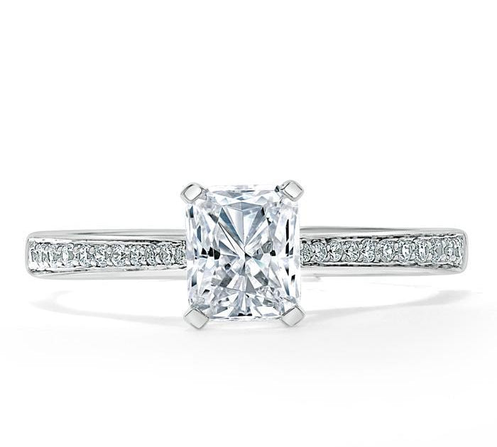 0.75 CT Radiant Cut Solitaire Hidden Halo/ Pave Setting Moissanite Engagement Ring 1