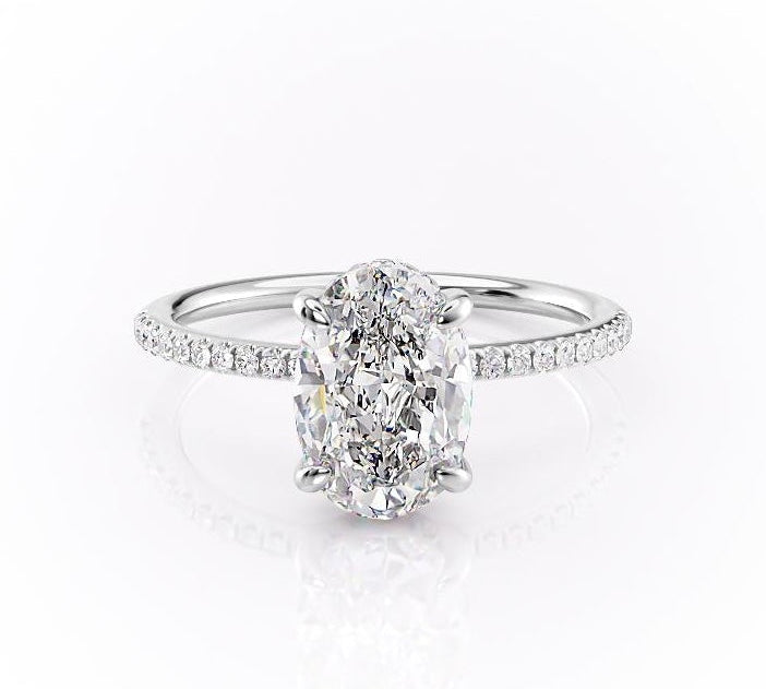2.10 CT Oval Cut Solitaire & Pave Setting Moissanite Engagement Ring 1