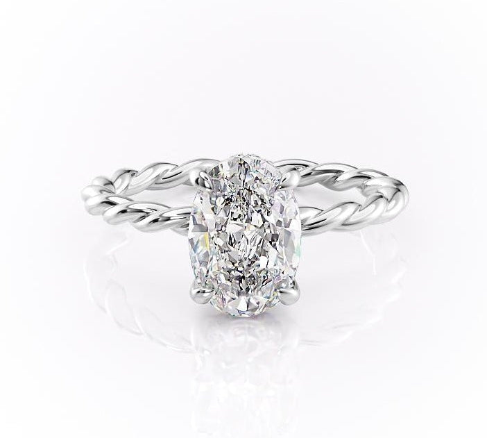 2.10 CT Oval Solitaire & Twisted Band Style Moissanite Engagement Ring 10