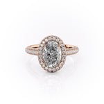 2.10 CT Oval Cut Halo Triple Pave Setting Moissanite Engagement Ring 12